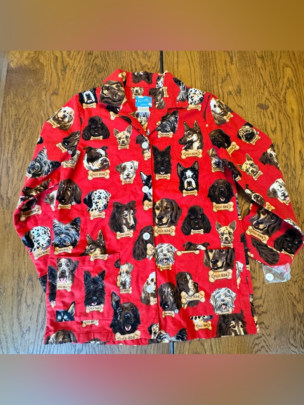 Nick & Nora Flannel Pajama Set Dog Breeds Milk Bone Top  Size M Dog Lover Cotton